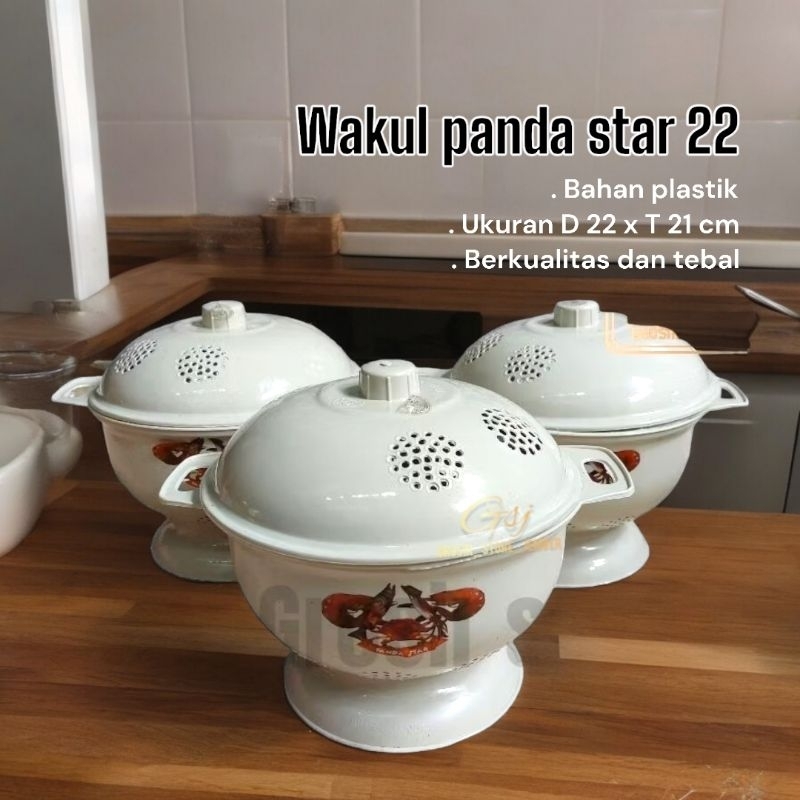 Wakul nasi + tutup flo putih panda star gambar plastik grosir