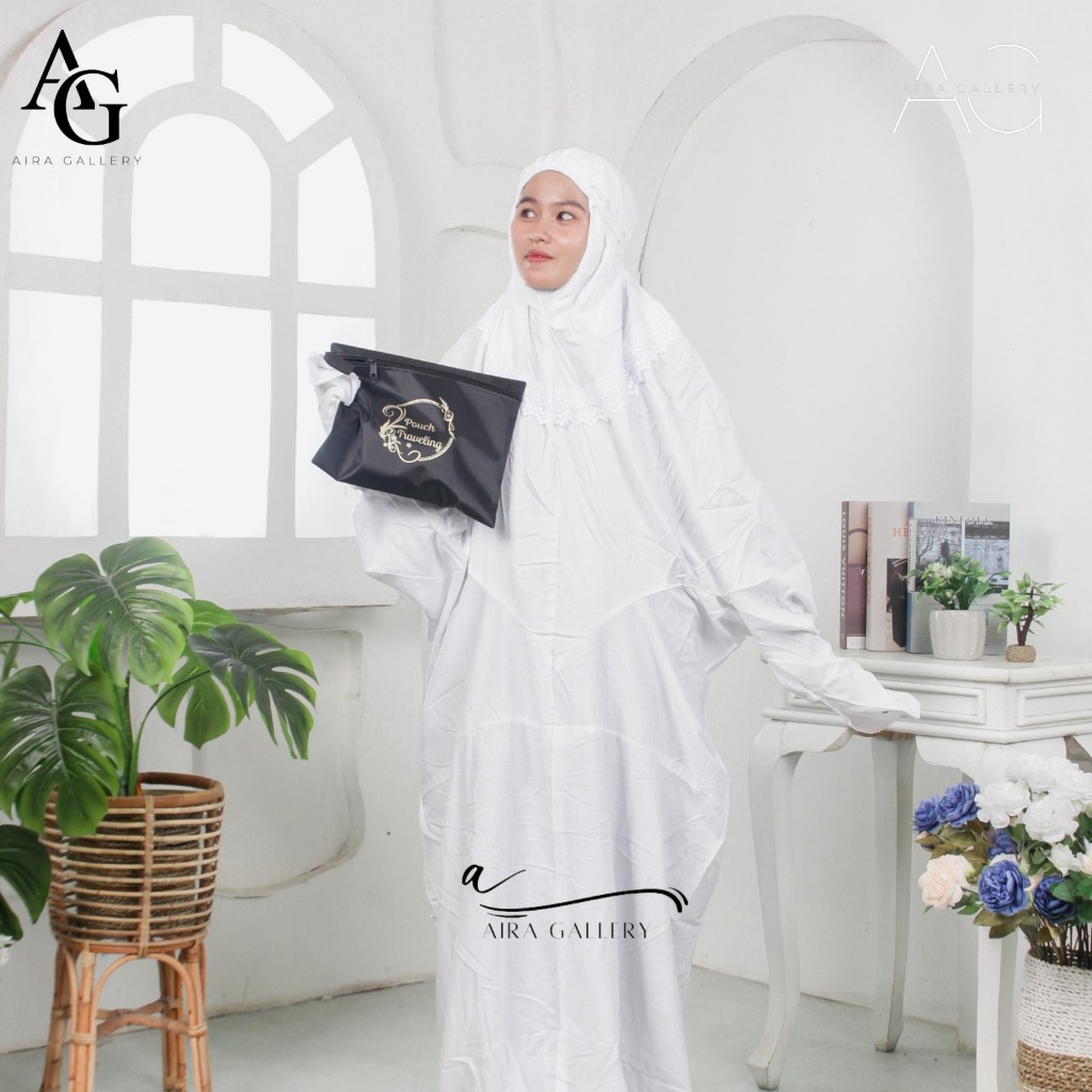 AIRA GALLERY - Mukena Terusan Putih  Dewasa Rayon Premium Mewah