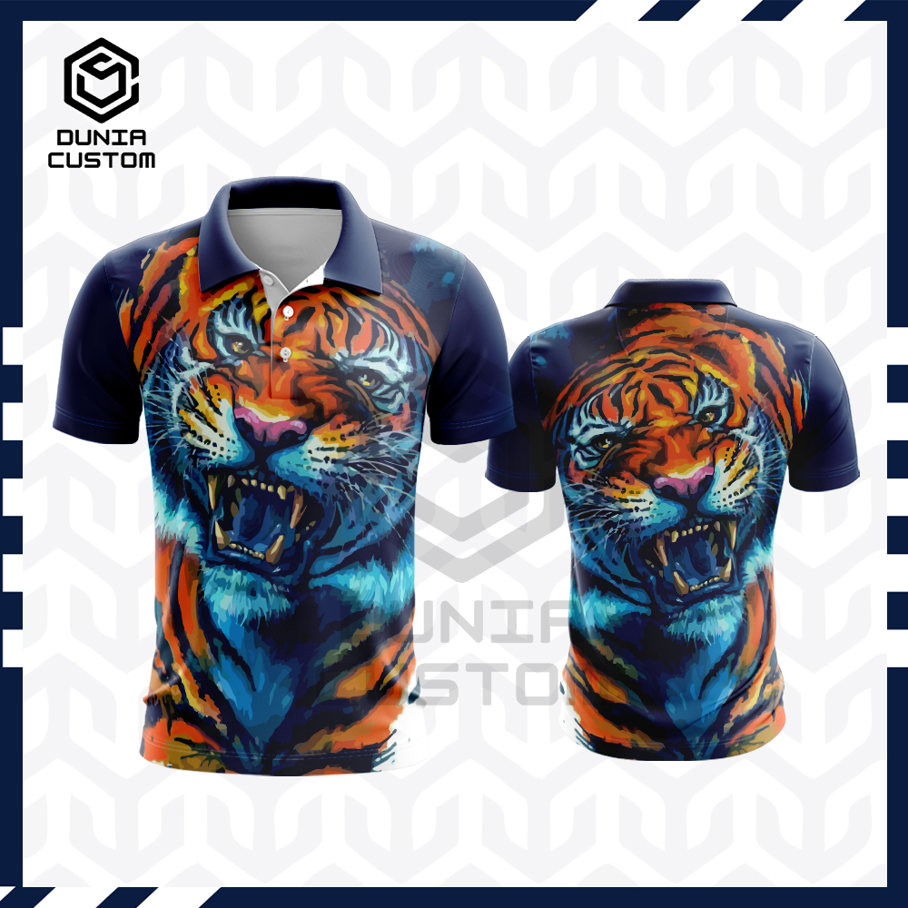 Kaos Polo Harimau | Kaos Harimau | Kaos Motif Harimau Putih | Baju MAUNG / Pakaian Pria Harimau Suma