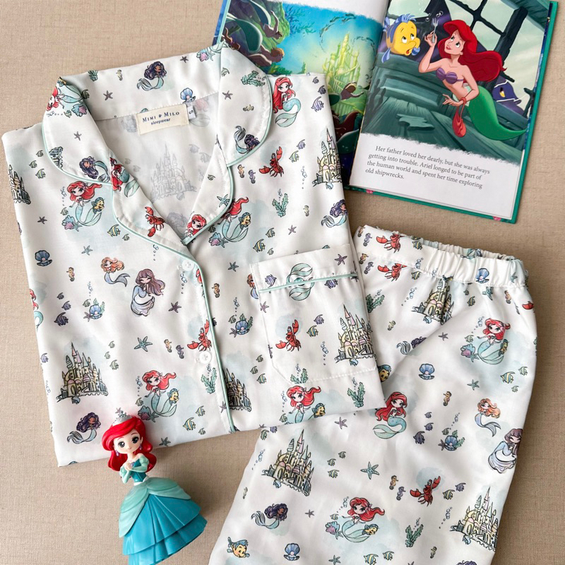 Mimi & Milo Little Mermaid Ariel Pajamas printed cotton piyama baju tidur