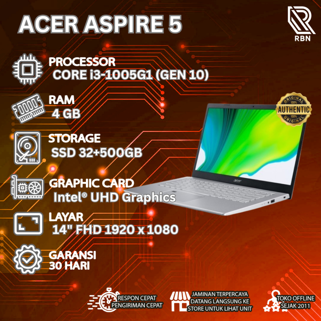 LAPTOP Notebook ACER ASPIRE 5 A514 i3-1005G1 Gen 10 RAM 4GB SSD 32+500 ORIGINAL