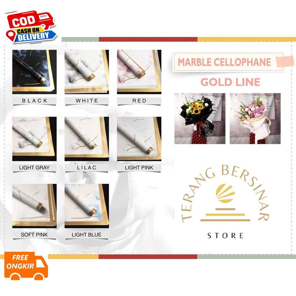 

FLOWER WRAPPING GOLD LINE MARBLE CELLOPHANE WATERPROOF KERTAS BUKET BUNGA (ECER)/ FLOWER WRAP