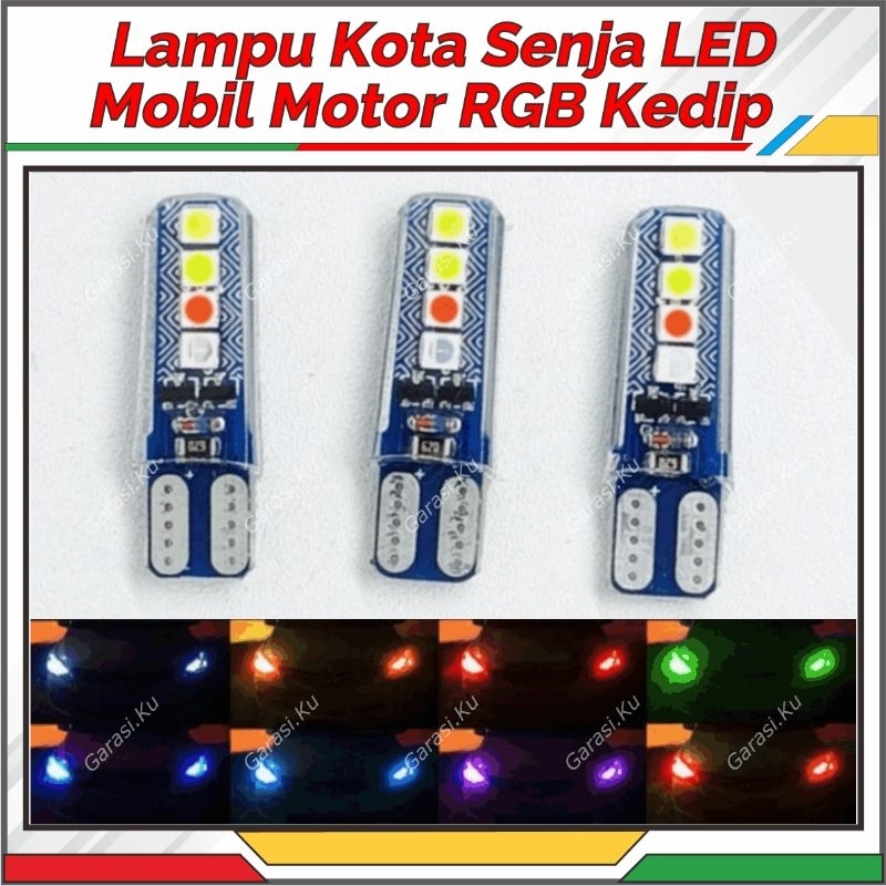 LAMPU SENJA LED KOTA RGB WARNA WARNI PELANGI T10 TANCAP RAINBOW 8 TITIK MATA PLAT NOMOR KABIN SPION 