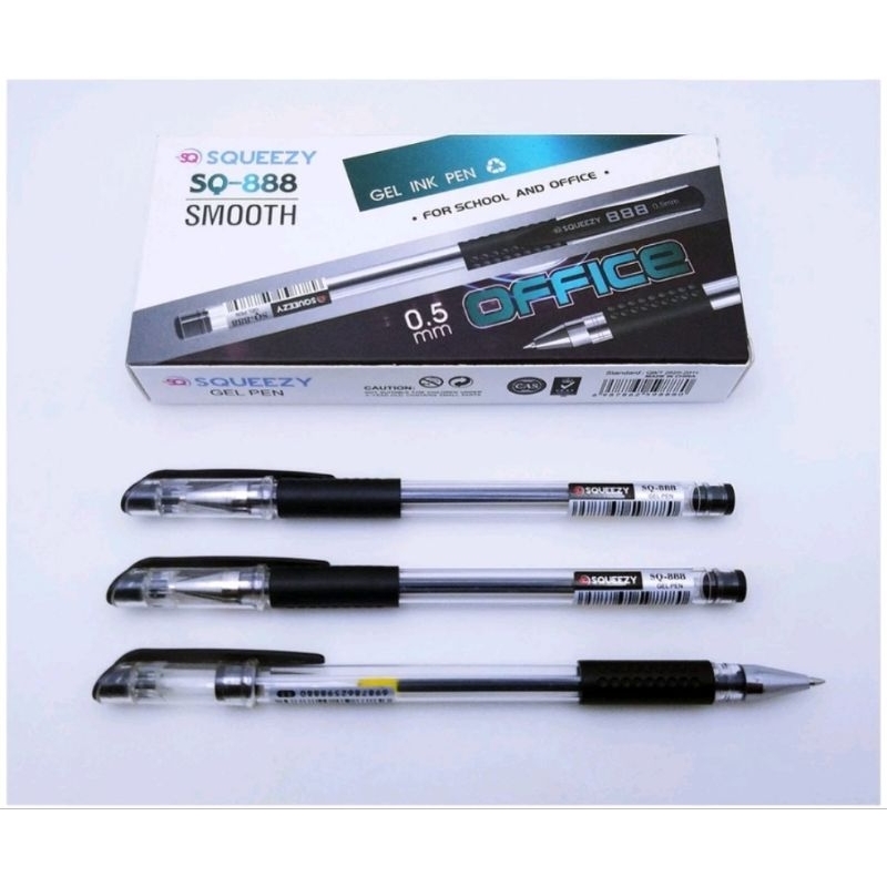 

Pulpen gel pen SQUUEZY SQ-888 1 kotak isi 12 pcs tinta jel hitam