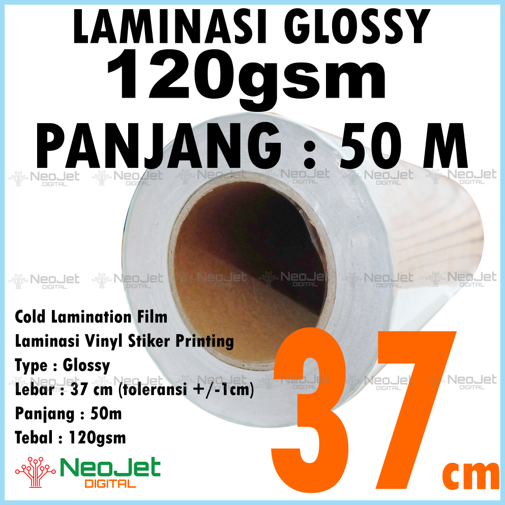 

Laminasi Dingin Gloss Glossy Kilap Transparan Tranparent 120 gsm lebar 37 cm 37cm panjang 50 meter untuk laminasi melindungi sticker vinyl inkjet