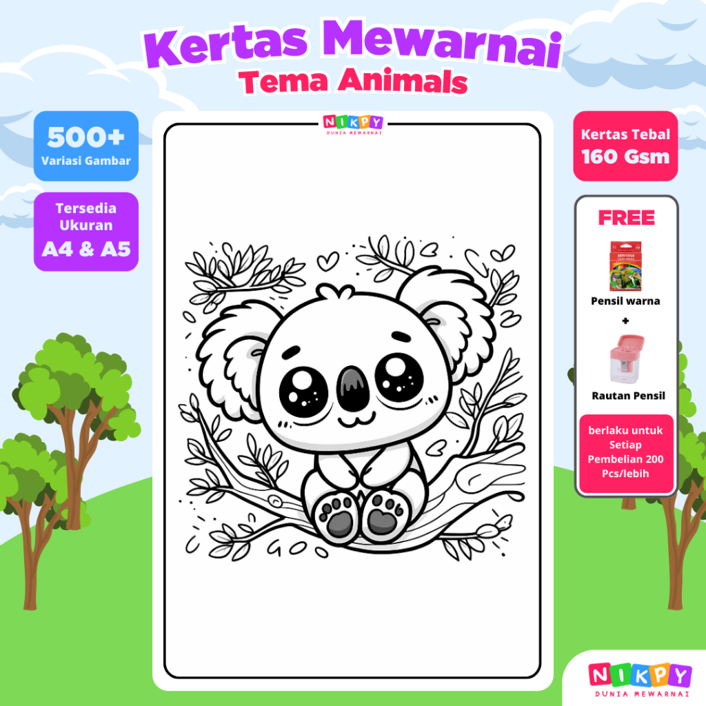 

Gambar Mewarnai Hewan Binatang Anak TK SD PAUD - Kertas Mewarnai HVS 80gr 160gr - Ukuran A4 A5