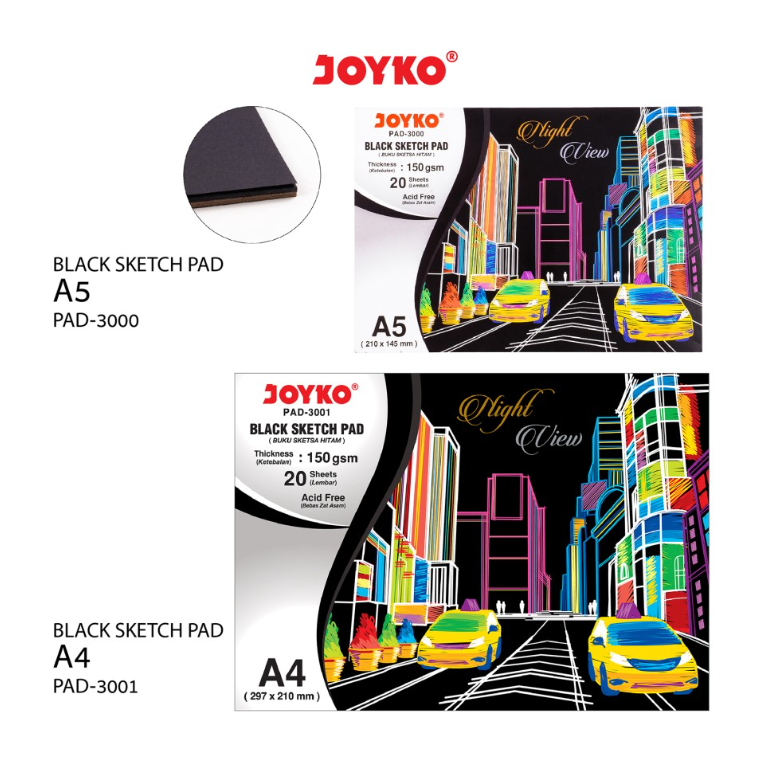 

Joyko Black Sketch Pad Buku Gambar Sketsa Hitam 150 gsm 20 Sheets A5 A4