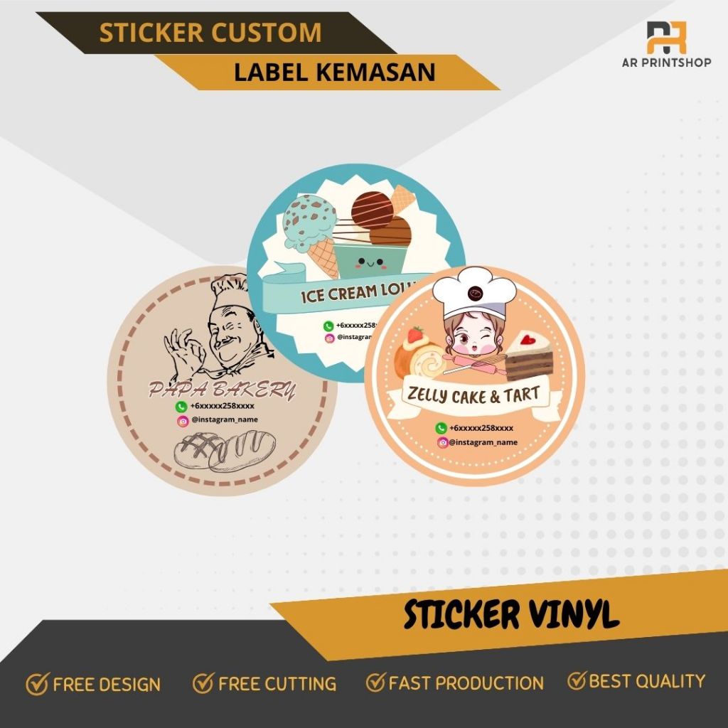 

(ADA MINIMAL ORDER) CETAK STICKER CUSTOM ,Sticker Label , Bahan Vinyl ,Free Cutting Kiss Cut
