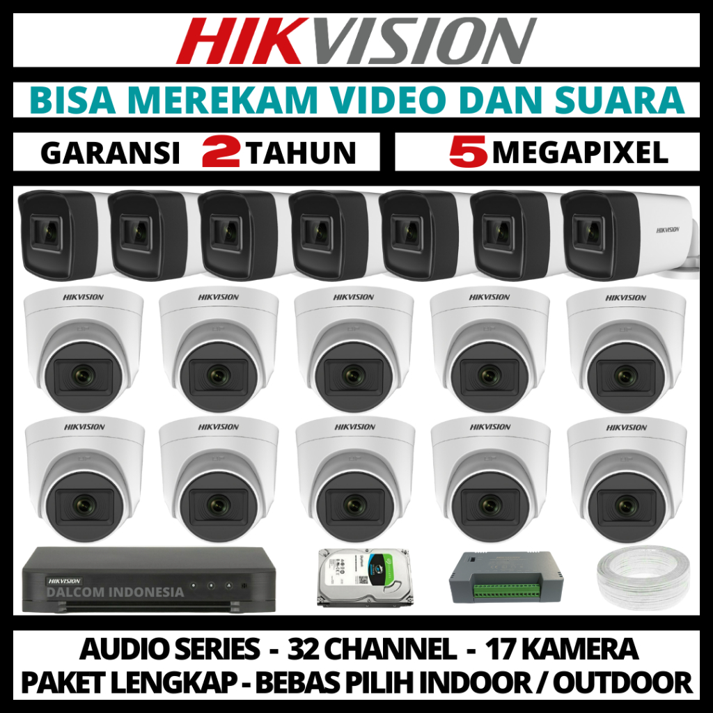 PAKET CCTV HIKVISION 5MP 3K 32 CHANNEL 17 CAMERA TURBO HD CAMERA CCTV & DVR FULL HIKVISION