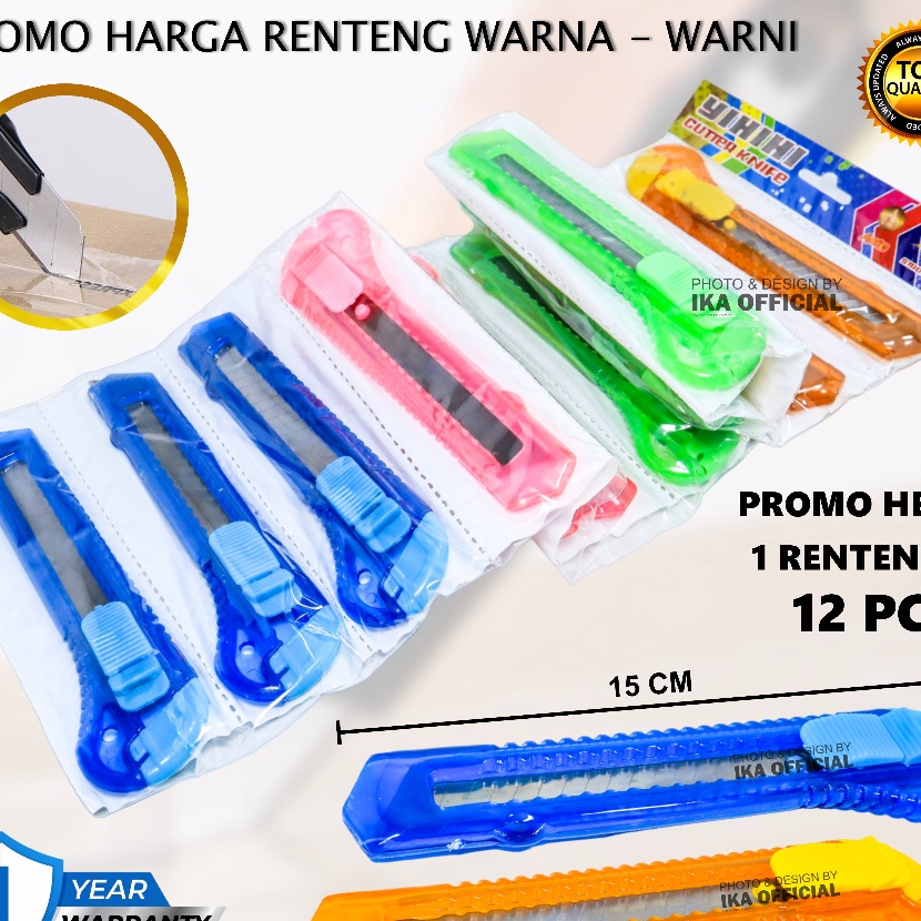 

murah Pisau Cutter Ukuran Besar 12pcs Tajam 18mm Transparan Warna Warni Perlengkapan ATK untuk unboxing paket