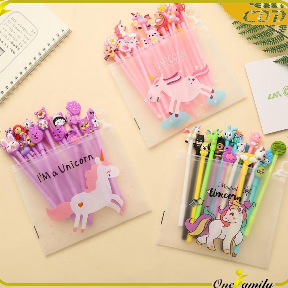 

Best Product ONEA15 Pulpen Gel Karakter Lucu Set Isi 2PCS Pena Zipper Pouch Tempat Pensil Transparan Murah