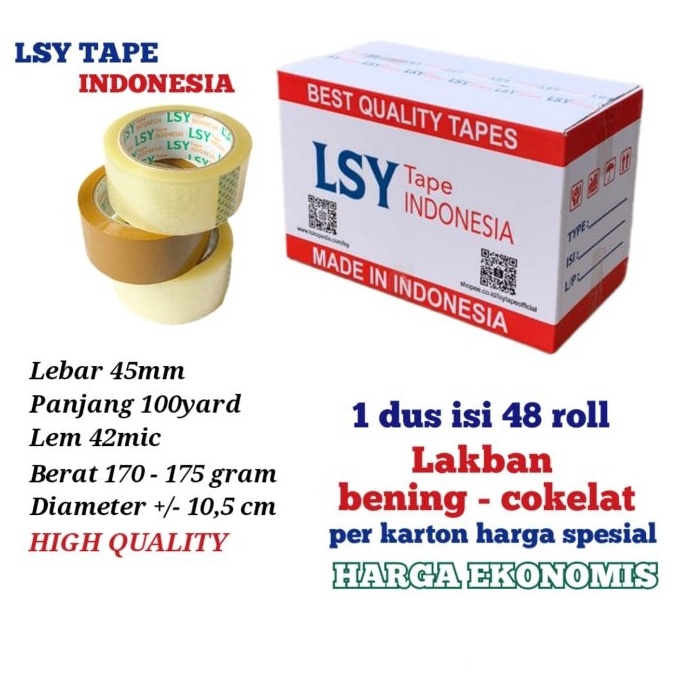 

KI3 lakban bening cokelat termurah LSY TAPE 1 dus isi 48 roll 1yard CHO