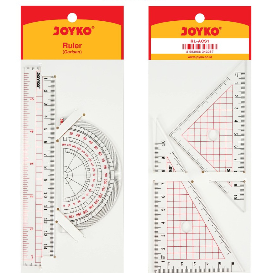 

KI3 Acrylic Ruler Set Pengaris Busur Joyko RLACS1 1 Set 4 Pcs