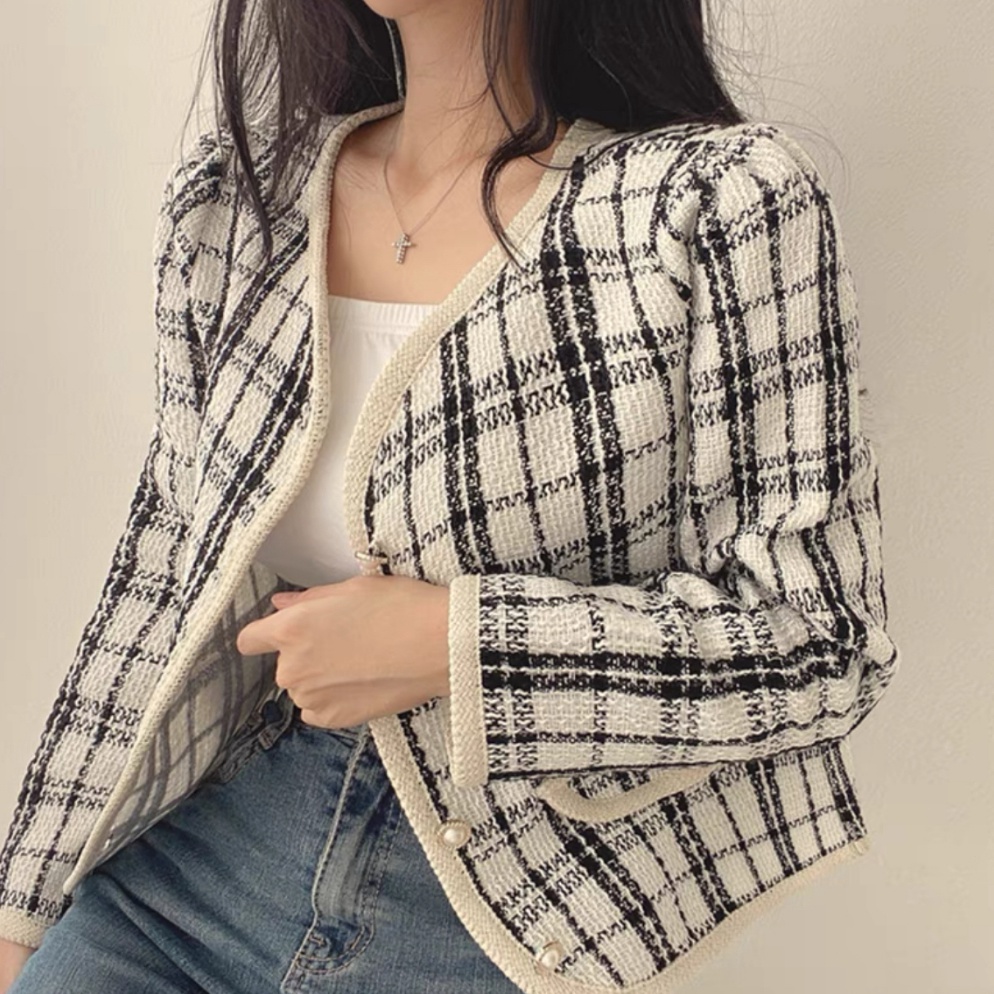 C9lybhstore Jaket Wanita Terbaru Lengan Panjang Jacket Crop korean style retro plaid Import Crop Jac