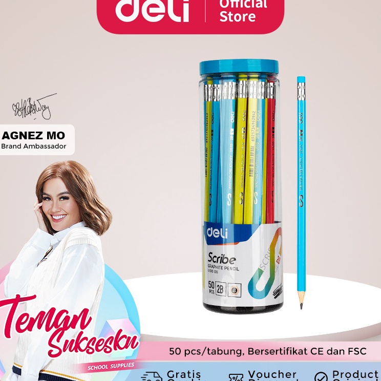 

Deli Pensil 2B dengan penghapus 5 pcstabung sudah di raut EU516