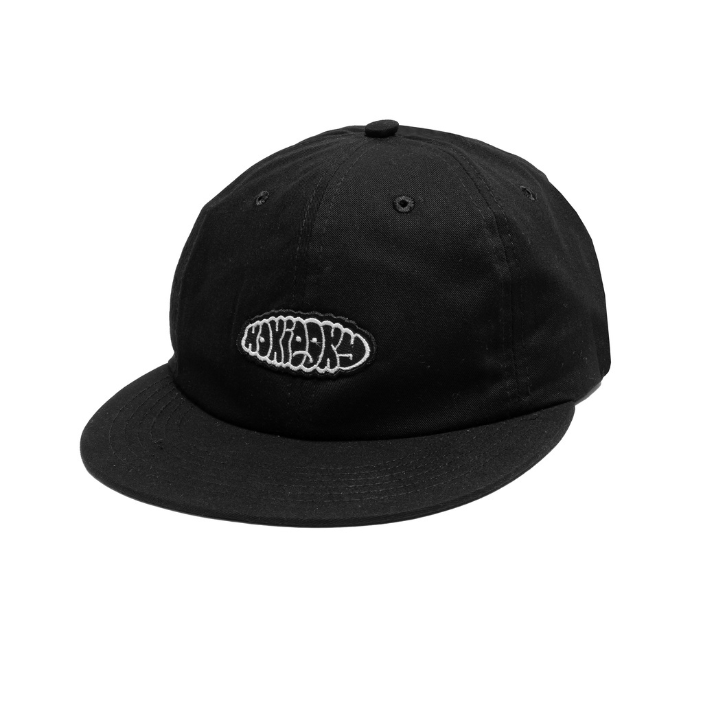 promo topi hokidoky / six panel logo bw - trowup bahan rafel denim free stiker