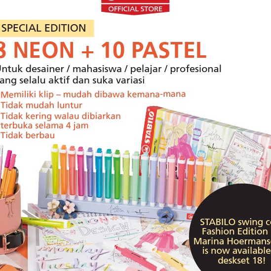 

KI3 STABILO swing cool Pastel Highlighter Deskset 18 Penanda Tulisan Warna Warni Tahan Lama Cepat Kering Set 1 Tidak Bau FREE Brush Rancangan Designer