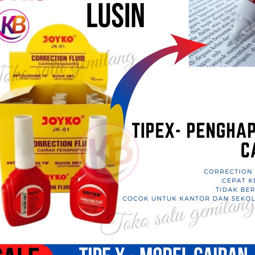 

HJ6 Correction Fluid Joyko Jk1 Tipex Cair Cepat Kering lusinan 12 PCS Toko Gemilang