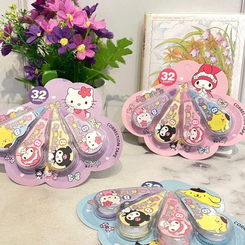 

Hematku Tipex SANRIO 1 Set isi 4 PCS total 32 M Paket Correction Tape Sanrio isi 4 PCS Panjang 8 Meter Komplit Imut Lucu Alat Tulis Sekolah Best Quality bisa Grosir dan COD