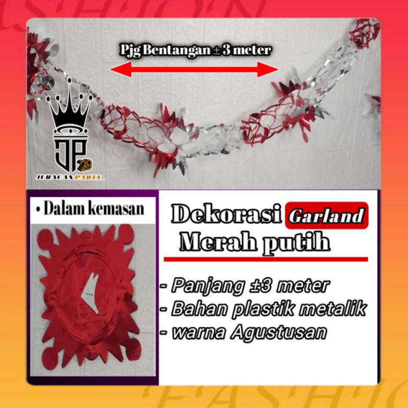 Dekorasi garland merah putih, dekorasi garland gantung merah putih, dekorasi pesta agustusan, dekora