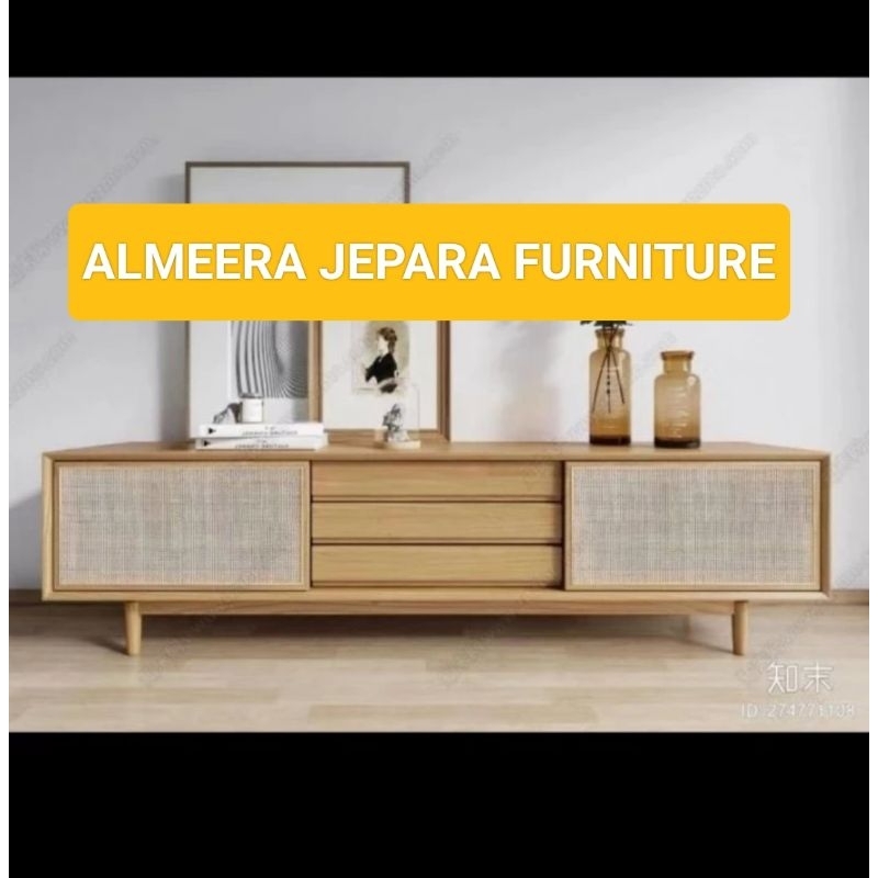 Bufet Tv Kayu jati/Rak TV Minimalis Kayu Jati Rotan/Meja TV Scandinavian Kayu Jati Solid