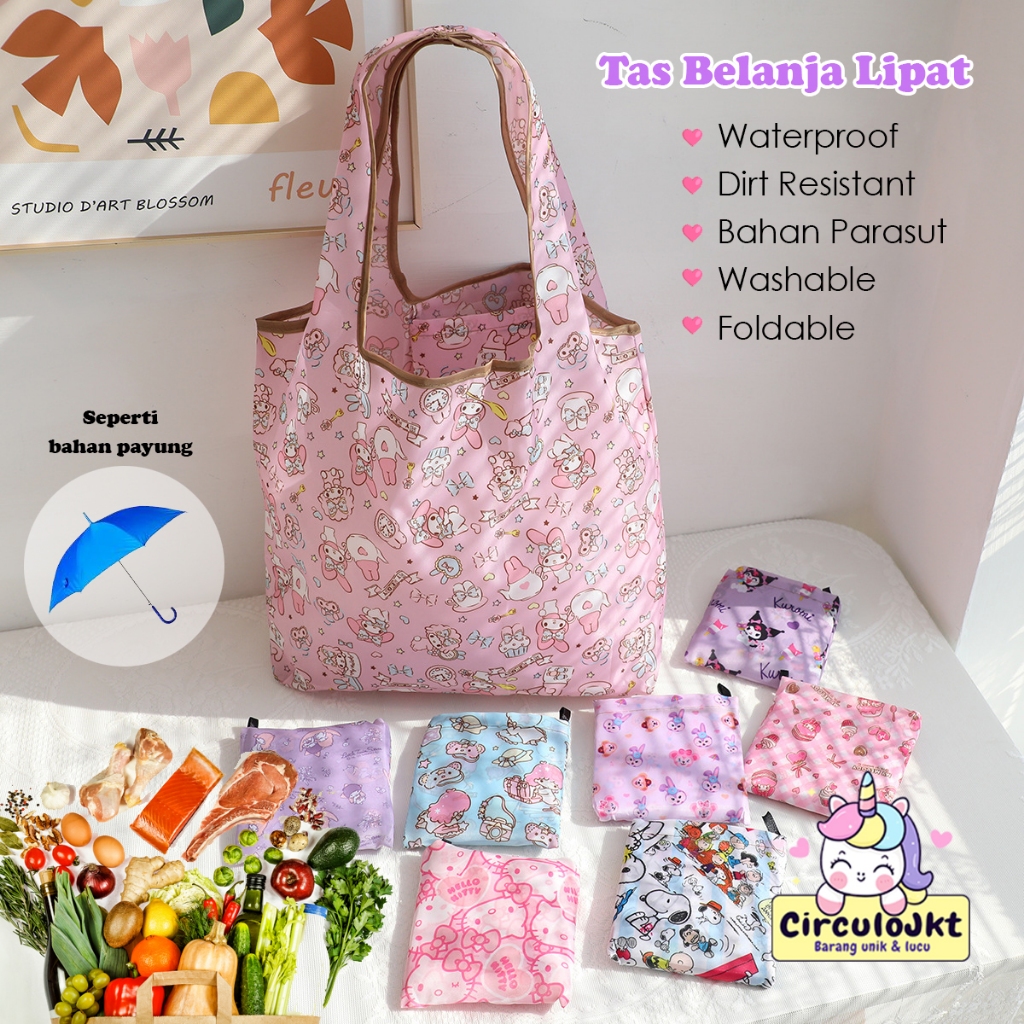 TAS LIPAT ECO BAG LABUBU SANRIO   / TAS BELANJA LIPAT / SHOPPING BAG ANTI AIR UKURAN SEDANG