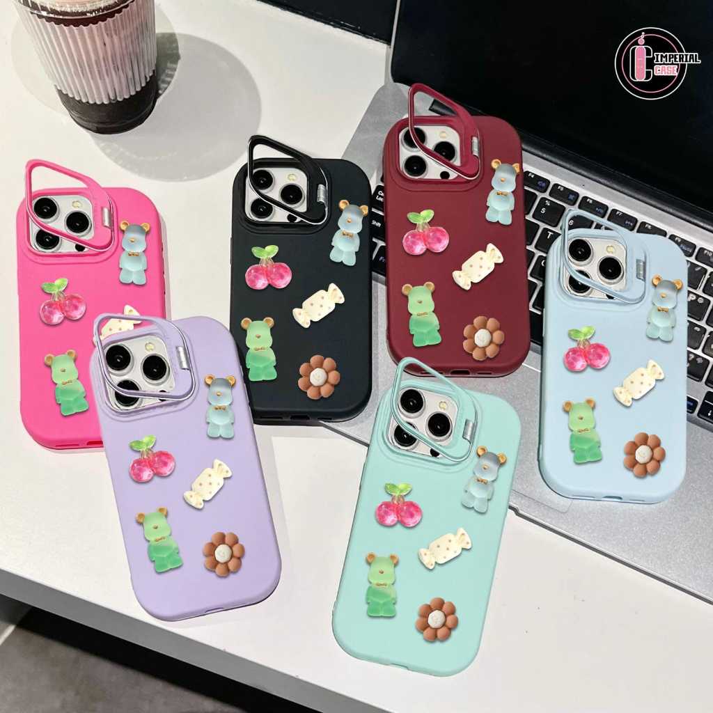 GC101 3D CANDY BEAR SILIKON CASE MACARON STAND SOFTCASE / CASING HP COMPATIBLE FOR INFINIX SMART 5 6