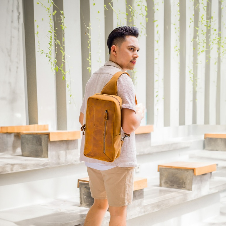 Kenes Leather Tas Pinggang Pria Waist Bag Kulit Asli Premium Marvel  - Free Grafir Nama