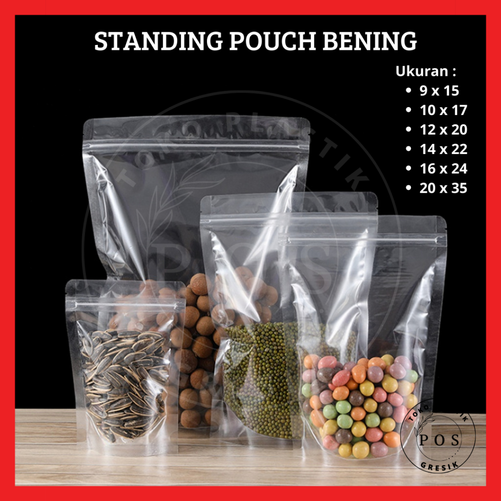 [Isi 50pcs] STANDING POUCH BENING Transparan PP Bening Seal Lebar Klip Wadah Jajan Makanan Kemasan B