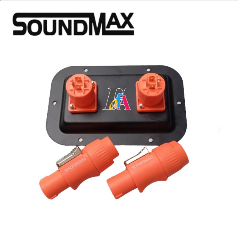 Panel Plat Spikon Besi + 2 Jack Spikon Soundmax Oren + 2 Soket Spikon Soundmax Oren