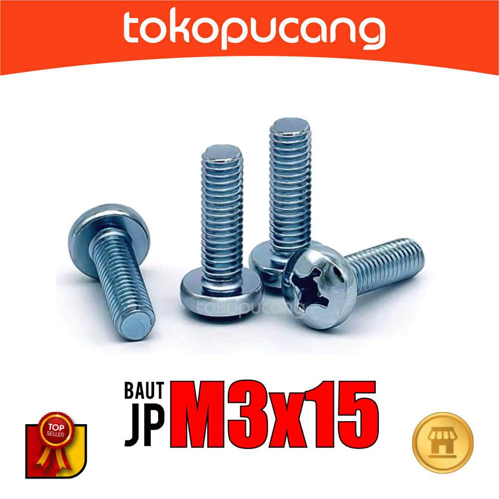 100pcs Baut JP M3X15 mm Baut Obeng Plus M3x15mm Baut Plus M3 x 15 mm