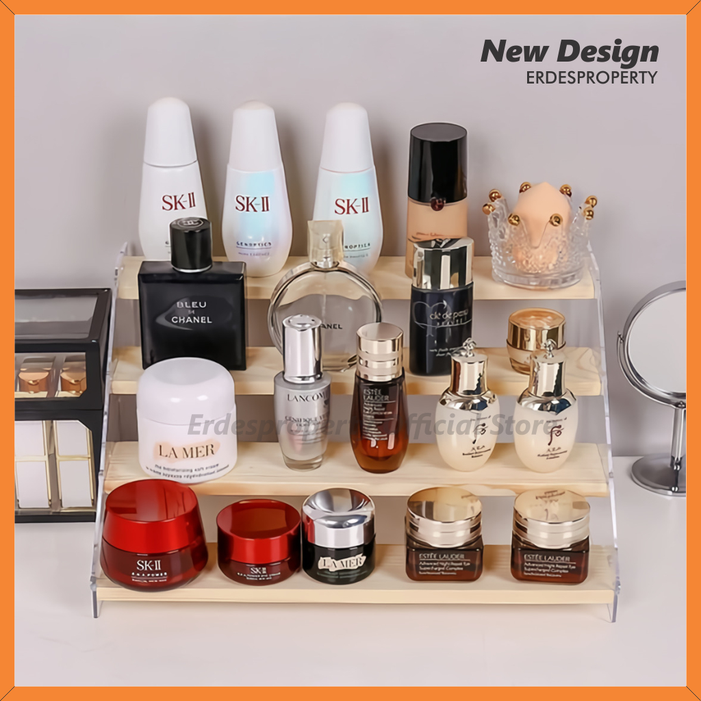 Rak Kosmetik Susun Make Up Kayu Asli Meja Rias Display Parfum Mainan Action Figure Minimalis Rustic