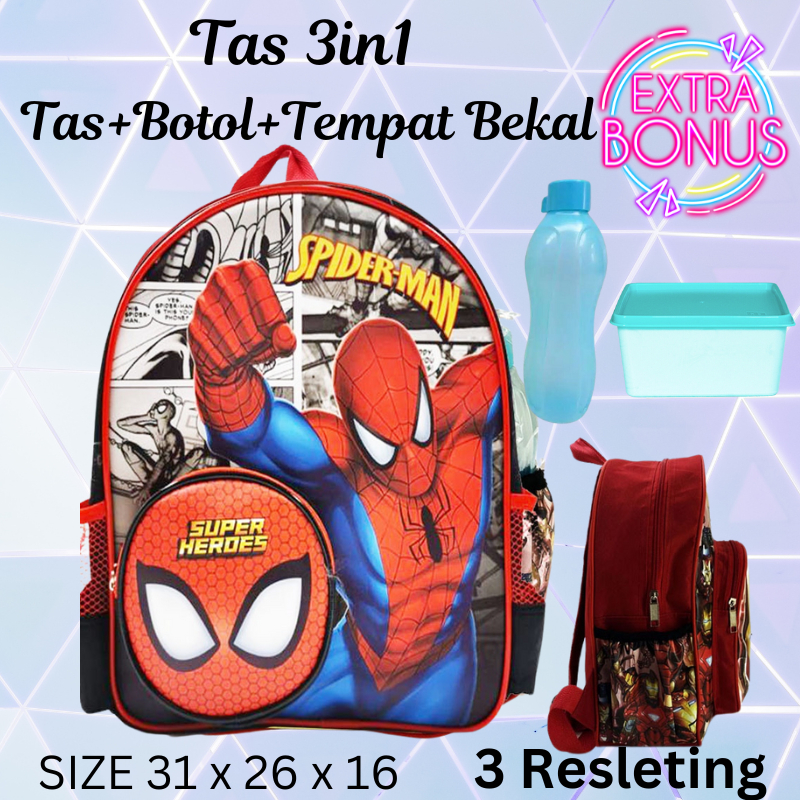 TAS BERANAK BOTOL MINUM TEMPAT MAKAN 3IN1 TAS SEKOLAH RANSEL ANAK SEKOLAH PEREMPUAN PG TK SD