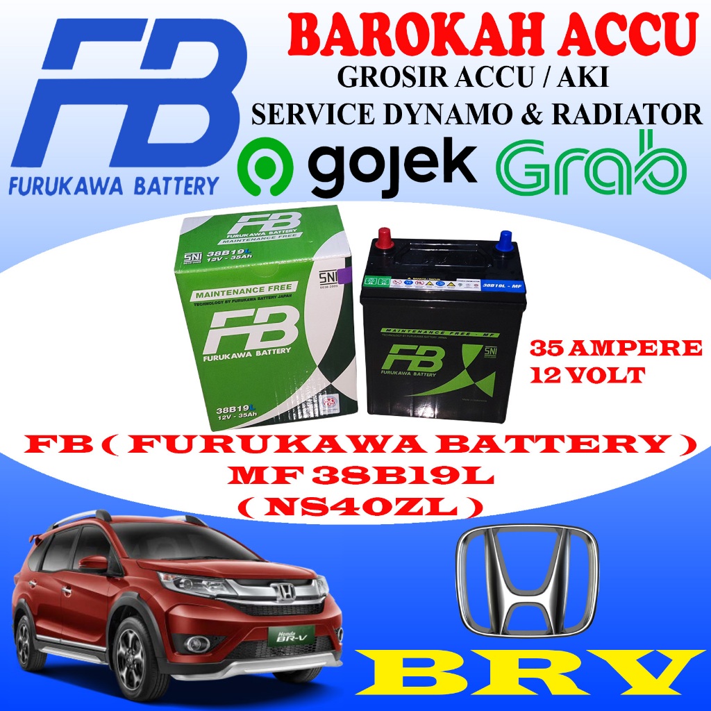 AKI MOBIL HONDA BRV FB FURUKAWA BATTERY MF 38B19L / NS40ZL , 35 AH MAINTENANCE FREE