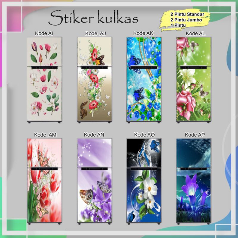 STIKER KULKAS 2PINTU / 1PINTU MOTIF BUNGA F