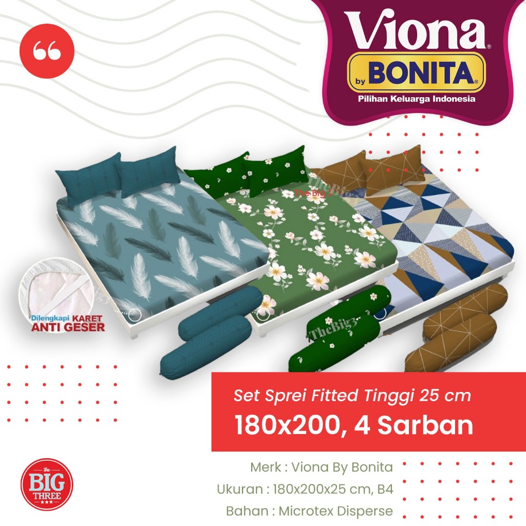 Viona By Bonita Sprei 180x200 Bantal 4 Tinggi 25 cm Motif Alesa Amber Amora Astrid Aurora Ayumi Cint