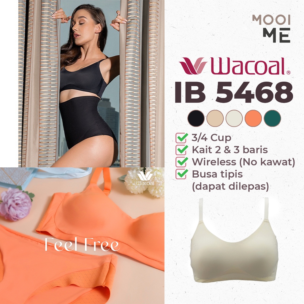 Wacoal IB 5468 Bra 3/4 Cup Wireless (Tanpa Kawat) Busa Tipis Design Free Cut