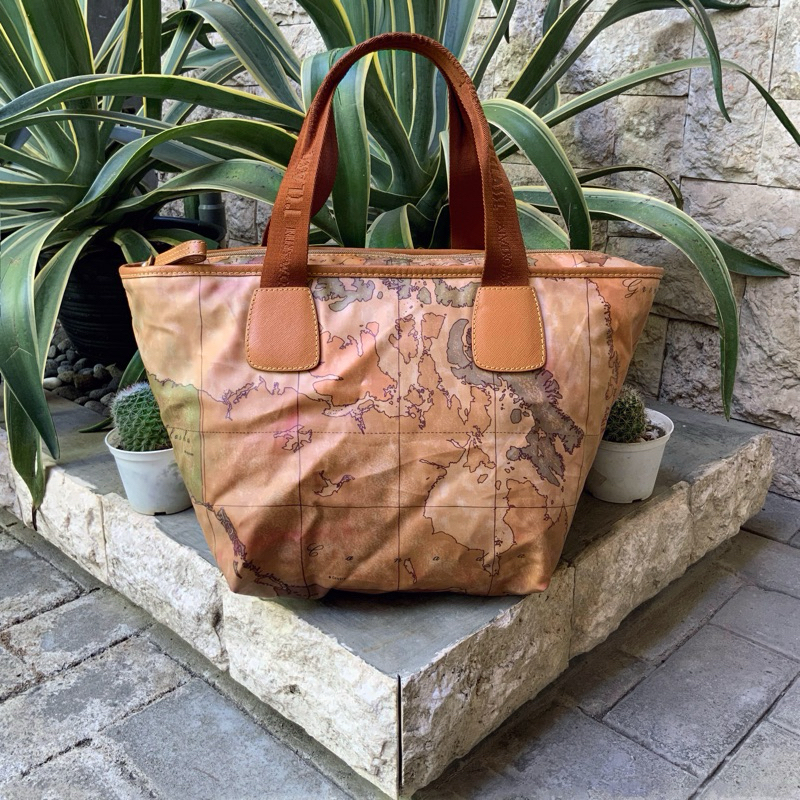 ALVIERO MARTINI 1A CLASSE VINTAGE GEO MAP TILASE PETA TOP HANDLE TOTEBAG