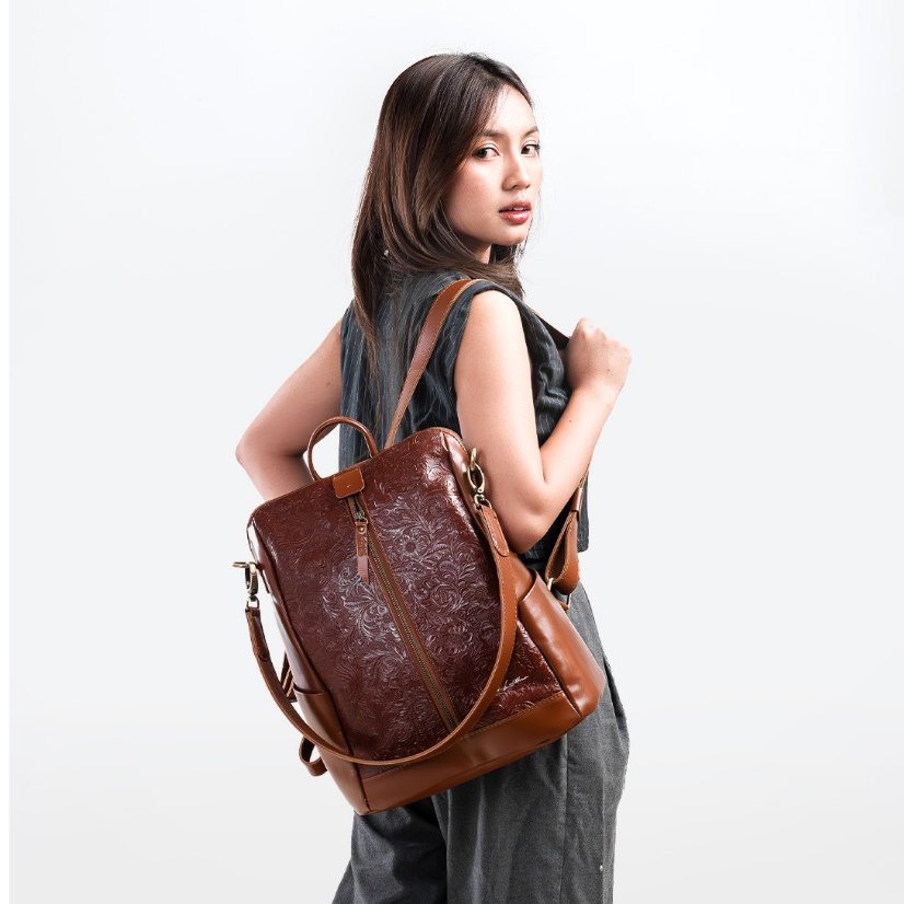 Kenes Leather Tas Ransel Wanita Kulit Asli Backpack ROSE - Free Gravir Nama