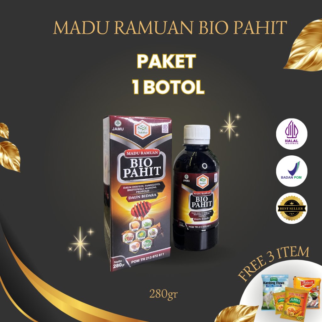 

[ FREE 3 ITEM ] Madu Hitam Pahit Asli 100% Madu Ramuan Bio Pahit 280gr | Madu Hitam Pahit Diabetes, Kolesterol, Jantung, Stroke | Madu Hitam Pahit Plus Propolis