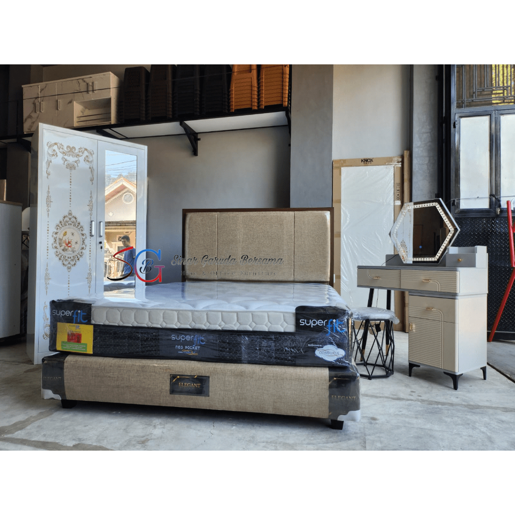 [ KAMAR SET ] PAKET KAMAR TIDUR SET TERBARU 2 VARIASI / DIVAN DAN SANDARAN + SPRING BED + LEMARI BES