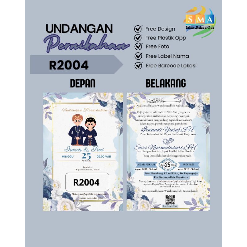 Undangan bolak balik custom invitation wedding pernikahan walimatul elegan rustic astetic simple ele