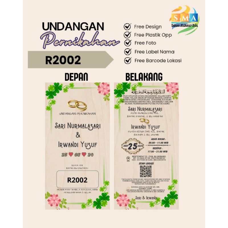Undangan bolak balik custom invitation wedding pernikahan walimatul elegan rustic astetic simple ele
