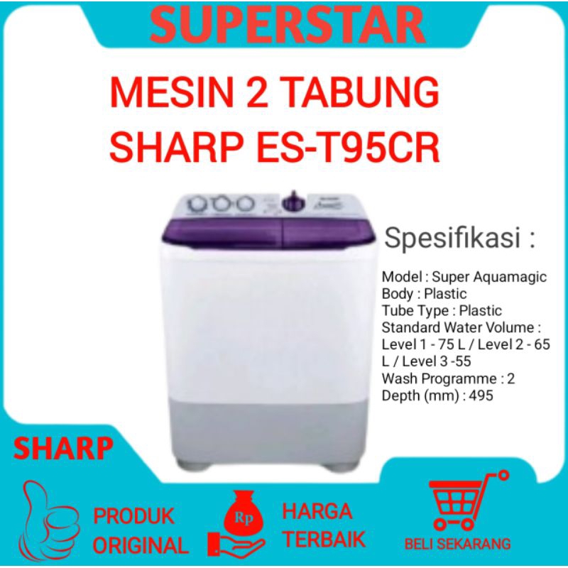 Mesin Cuci Sharp Es-t95cr/ES-T95CR mesin cuci 2 tabung