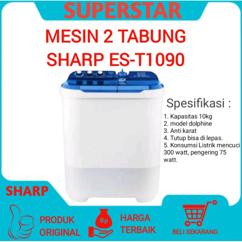 Mesin Cuci Sharp es-t1090 Mesin Cuci 10KG 2 Tabung SHARP ES-T1090