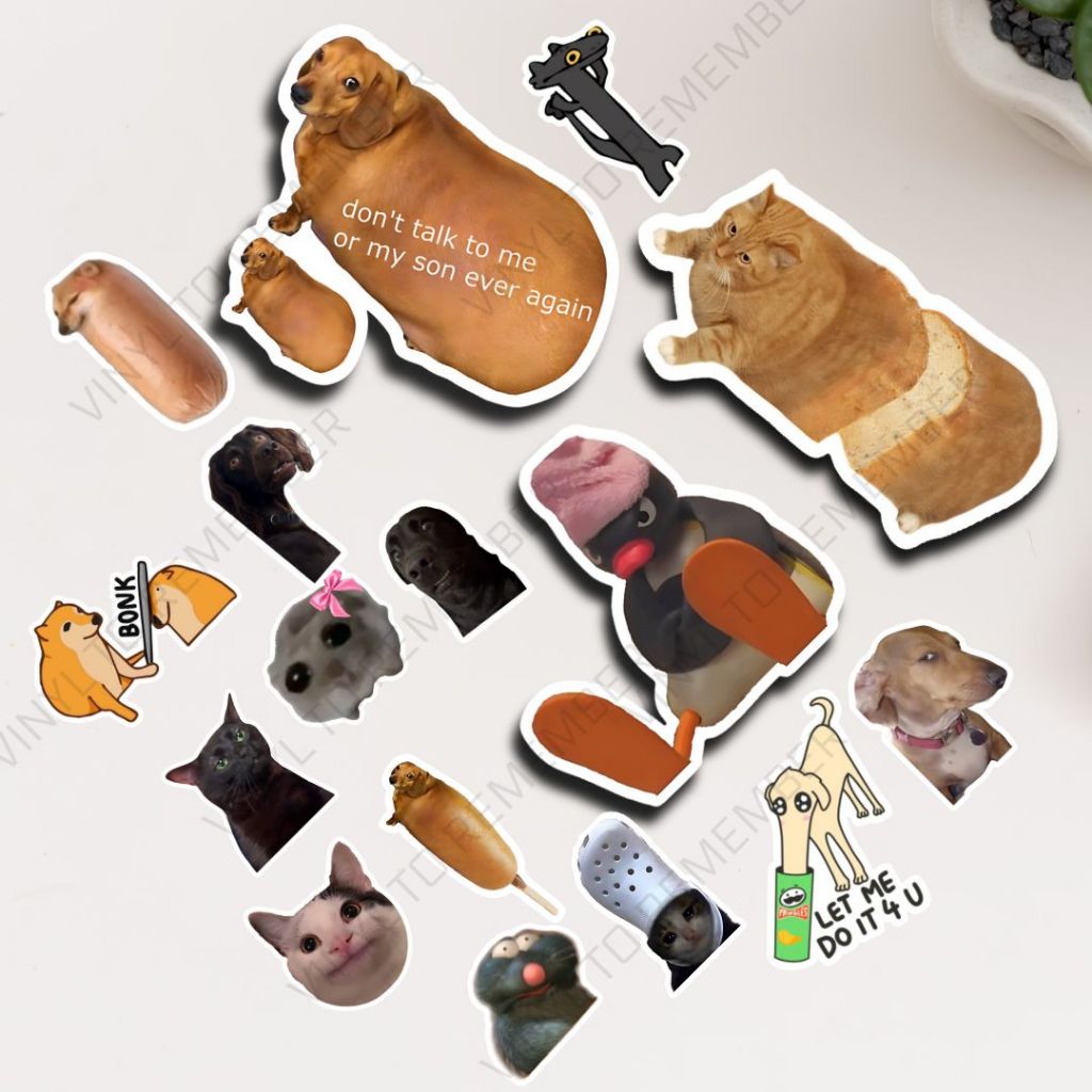

Animal Sticker Pack Meme Hewan Lucu Funny Animal Anti Air Anjing Dachsund Doge Bonk Hamster Ratatouille Pingu Kucing Hitam Orange Helm Laptop Motor