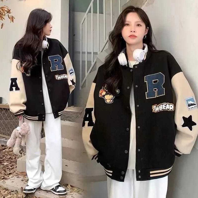 KODE K86K R TW BEAR BASEBALL VARSITY WANITA  JAKET WANITA KOREAN  VARSITY JAKET OVERSIZE
