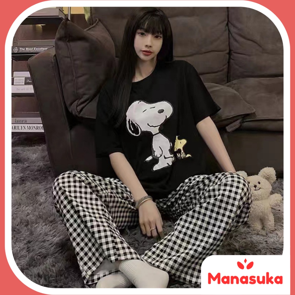 KODE Q27G MS Baju tidur wanita setelan piyama lengan pendek celana panjang motif karakter kartun luc