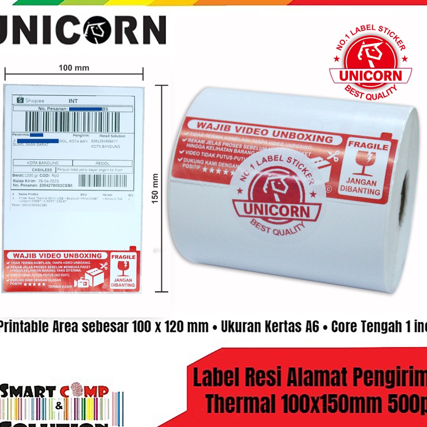 

Premium Label Thermal Resi Alamat AWB A6 1x15mm Stiker Fragile Unboxing Isi 5pcs