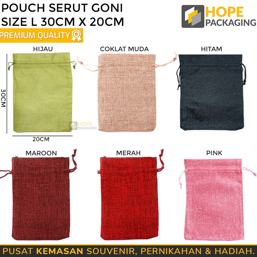 BONANZA Harga 3 pcs Kemasan Travel Pouch Serut Kain Goni L 3x2 cm Kantong Warna Polos Serbaguna